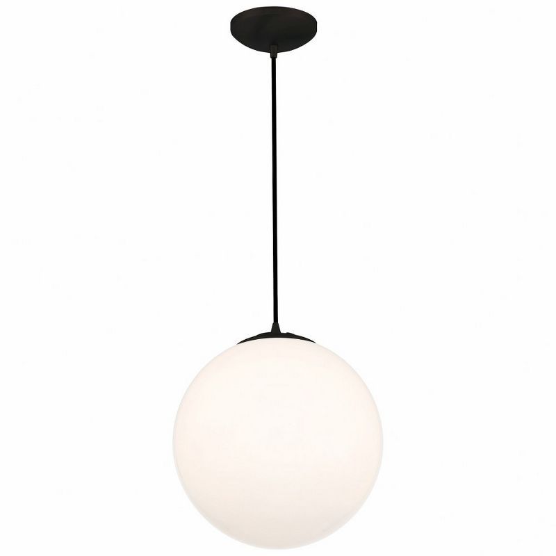 Matte Black Modern Globe Pendant Light with Opal Glass Shade