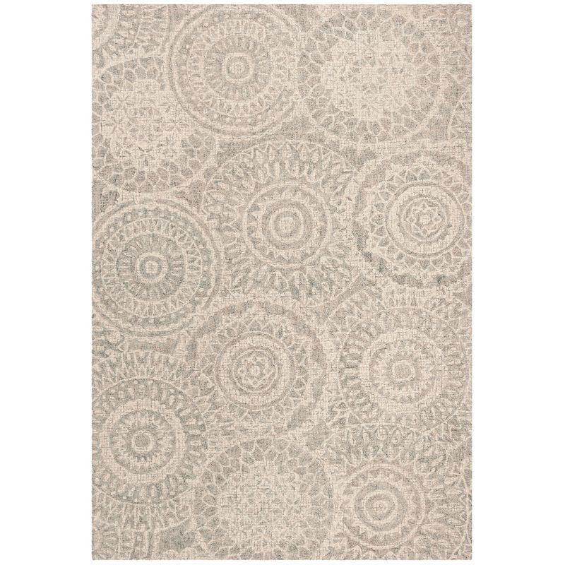 Ivory and Grey Abstract Tufted Wool Area Rug, 5' x 8'