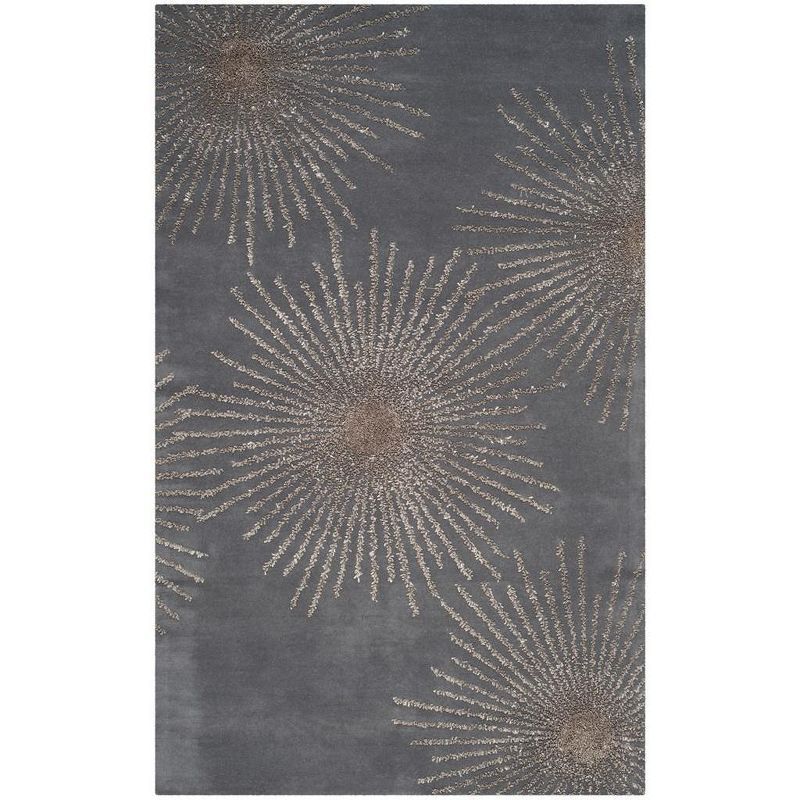 Handmade Dark Grey and Silver Wool Viscose 6' x 9' Tufted Area Rug