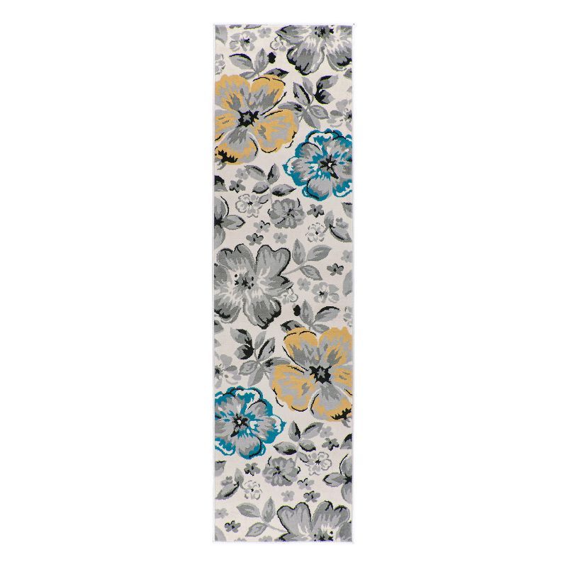 Cream Floral Synthetic Reversible Washable Area Rug