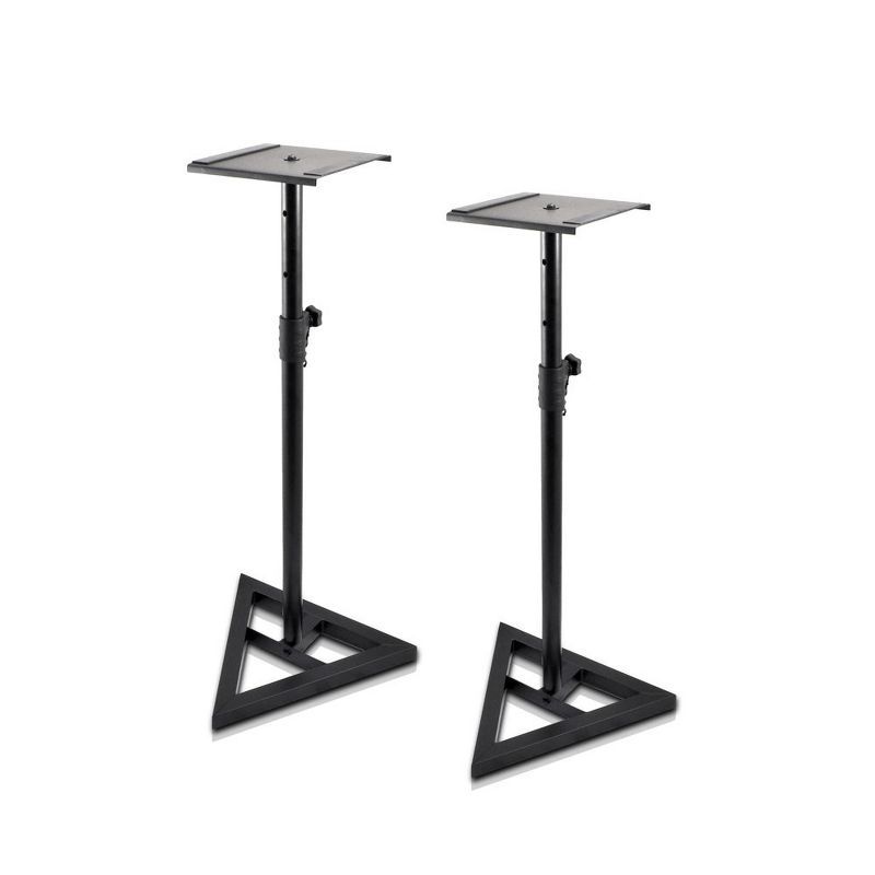 Adjustable Black Steel Speaker Stands with Triangle Base