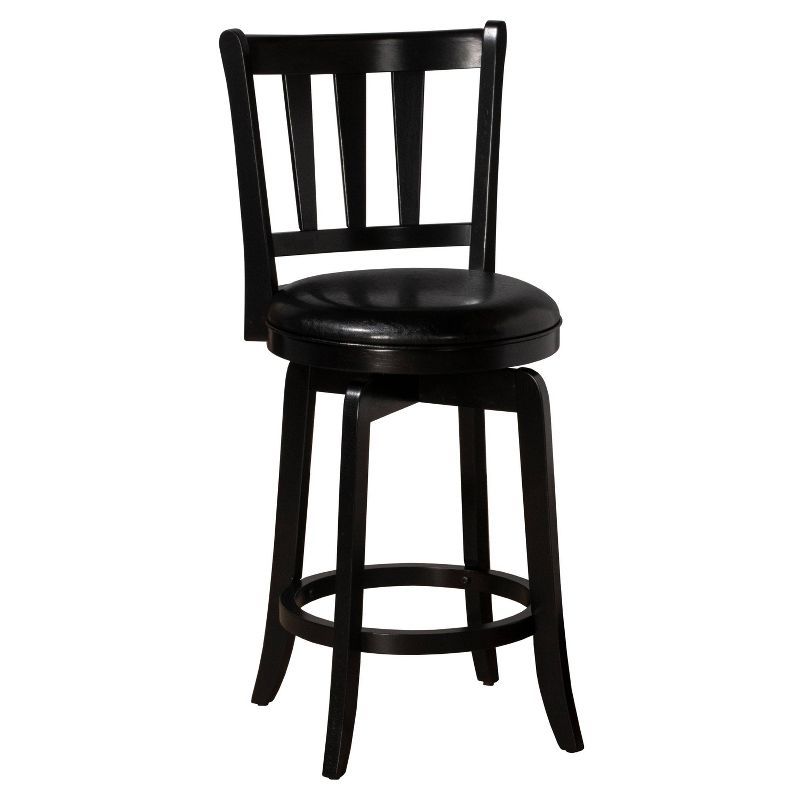 Black Wood and Faux Leather Swivel Counter Stool