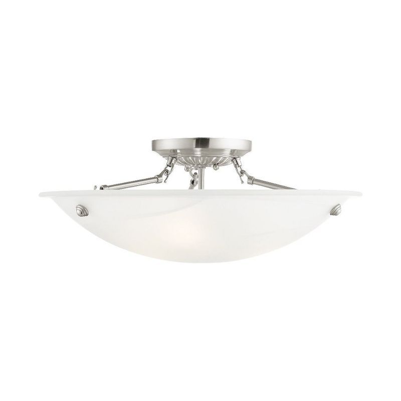 Oasis Brushed Nickel 3-Light LED Bowl Ceiling Mount with White Alabaster Glass