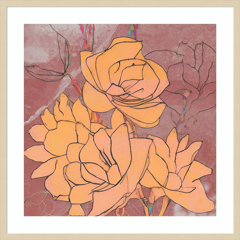 Abstract Pale Roses Framed Print in Svelte Natural Wood