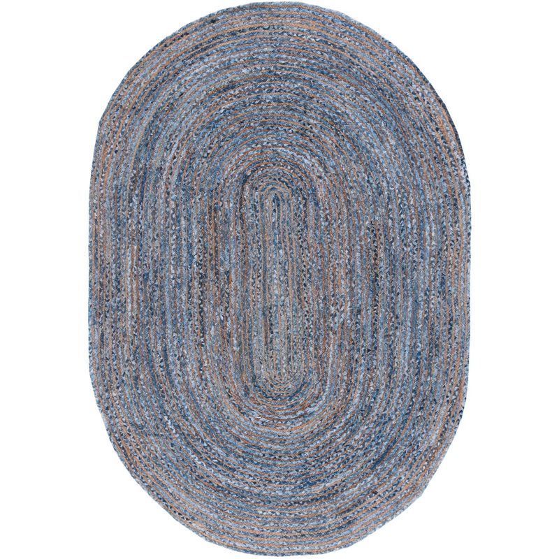 Coastal Charm Hand-Woven Boho Jute & Cotton 8' x 10' Oval Rug in Blue