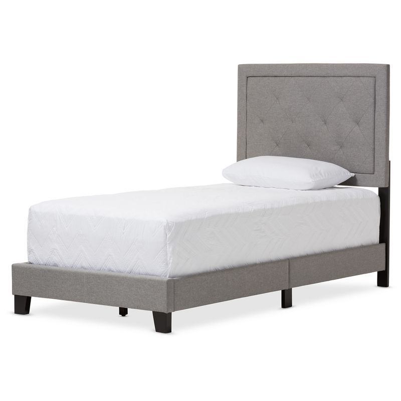 Elegant Twin-Size Linen Upholstered Bed with Diamond Tufting - Gray