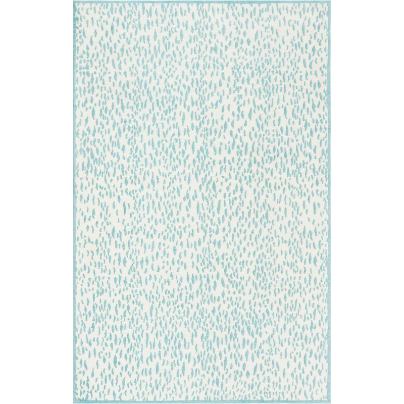 Ivory and Turquoise Flat Woven Rectangular Wool Area Rug