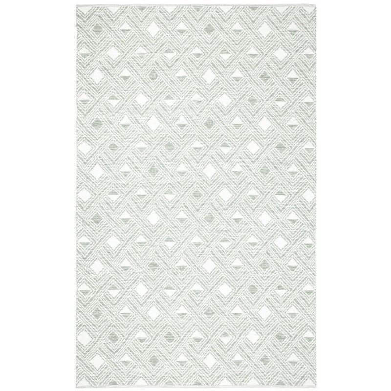 Light Green and Ivory Geometric Handwoven Wool Area Rug