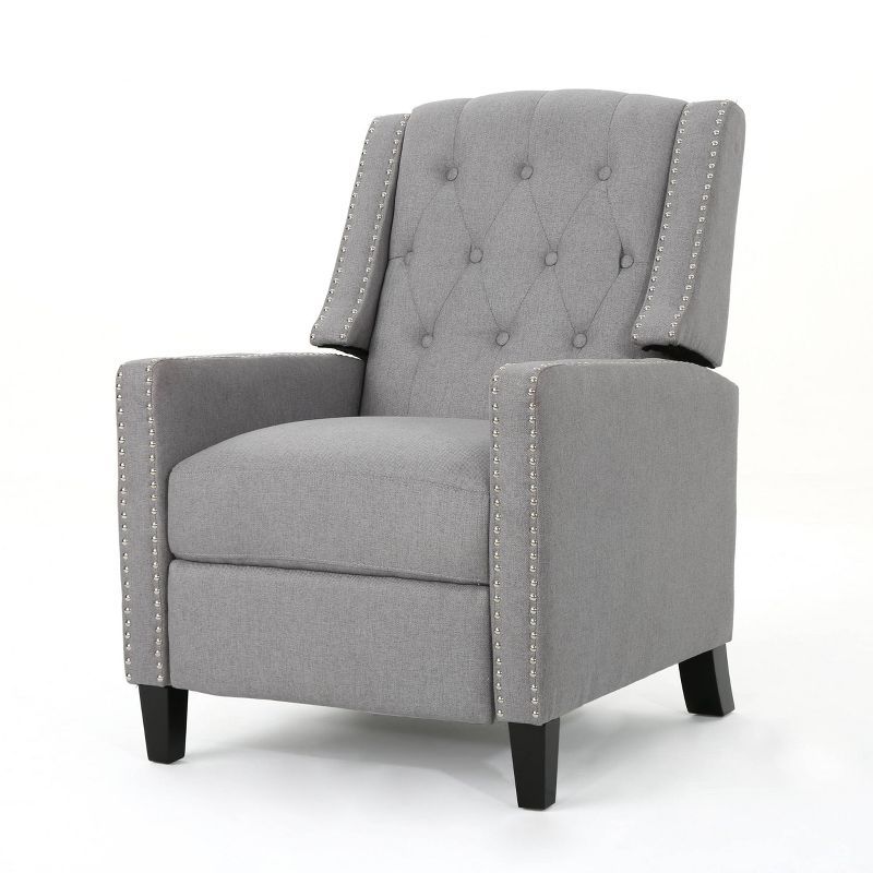 Handcrafted Gray Fabric Recliner with Tufted Back