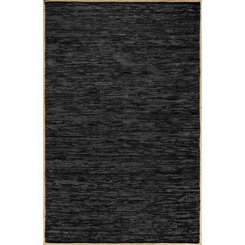 Handwoven Black Leather & Hemp 6' x 9' Flatweave Rug