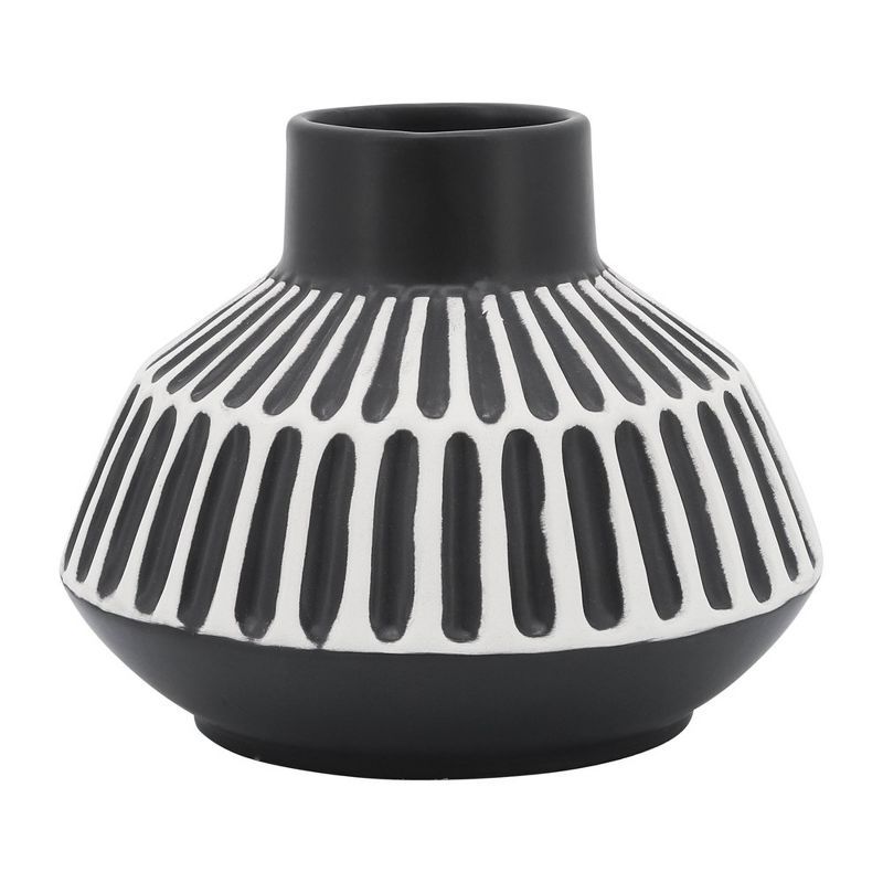 Black and White Ceramic Geometric Table Vase, 7"