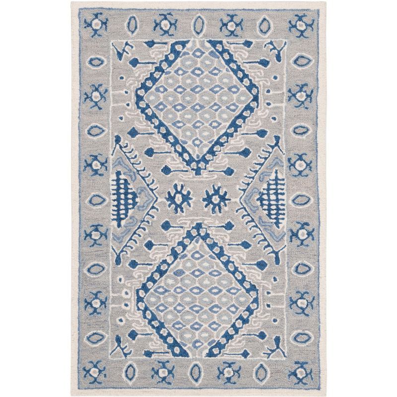 Handmade Tufted Blue Wool Rectangular Decor Accent Rug - 30in x 4in