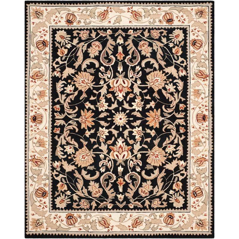 Floral Elegance Reversible Black/Ivory Synthetic Area Rug, 9' x 12'