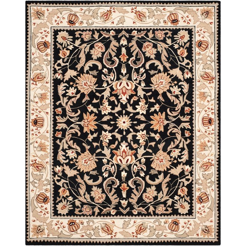 Floral Elegance Reversible Black/Ivory Synthetic Area Rug, 9' x 12'