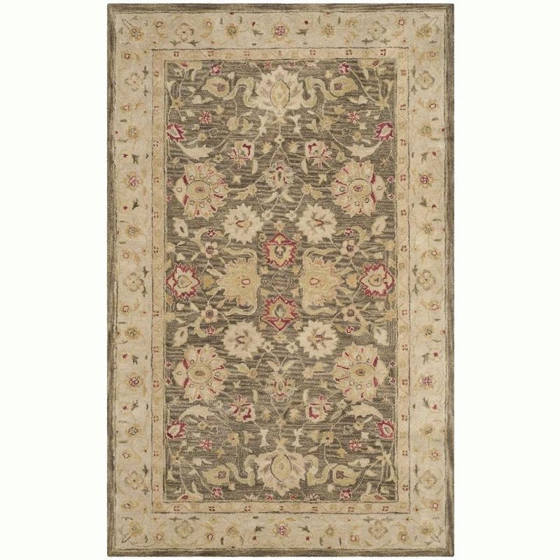 Handmade Gray Floral Wool Area Rug, 6' x 9'