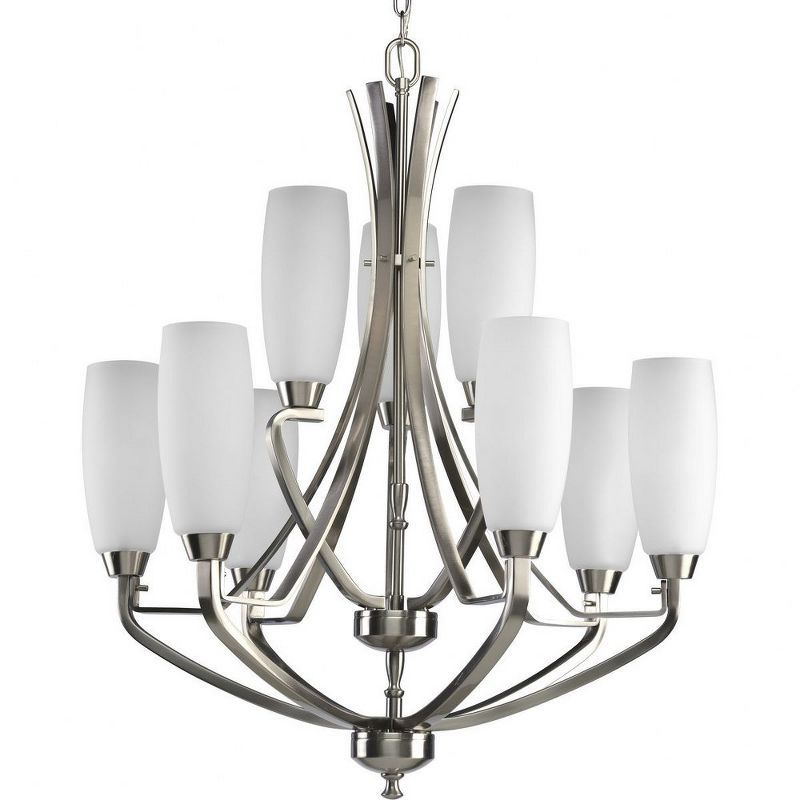 Brushed Nickel 9-Light Two-Tier Chandelier with Etched Glass