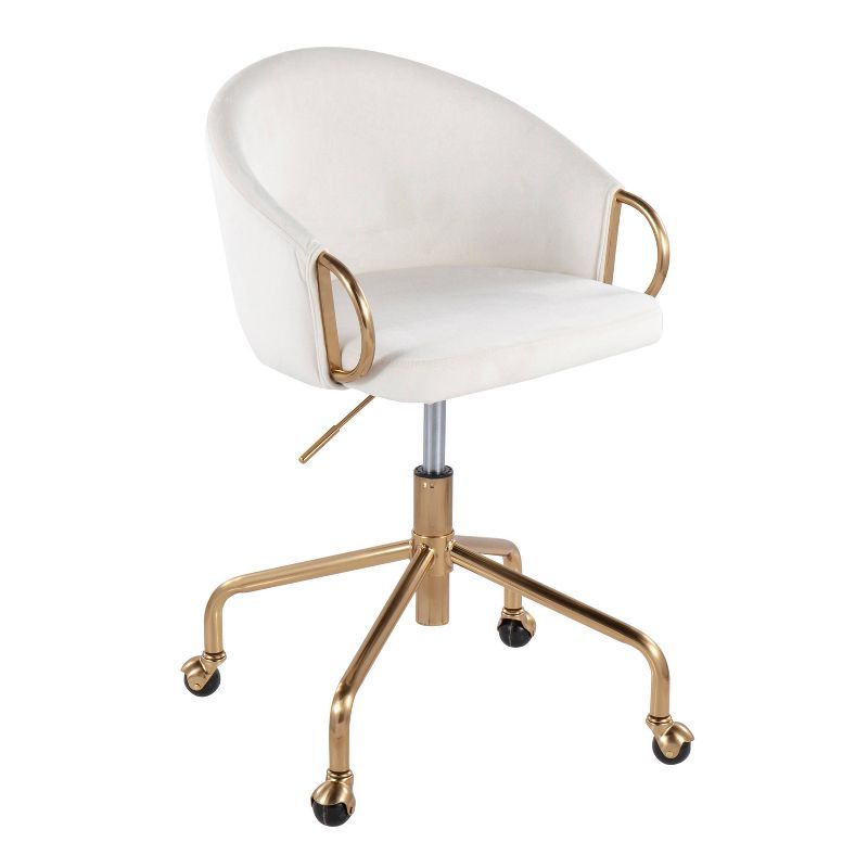 Claire Cream Velvet and Gold Metal Task Chair