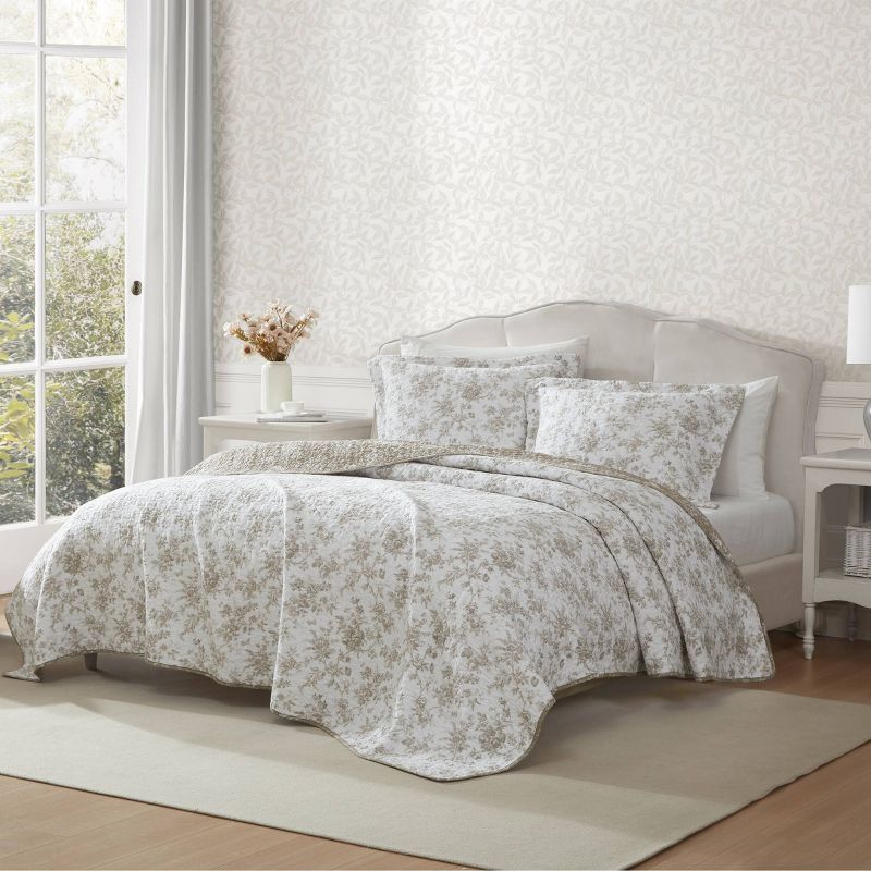 Twin White Cotton Reversible Quilt Set with Sham