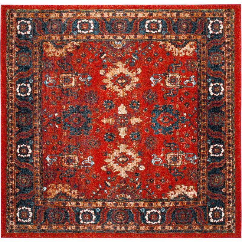 Vintage Hamadan 6'7" Square Orange & Blue Synthetic Area Rug