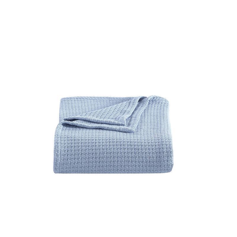 King Light Blue Cotton Waffle Weave Blanket