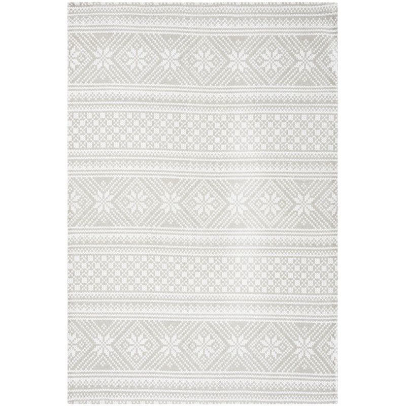 Silver and Ivory Geometric Cotton 4' x 6' Handmade Rug
