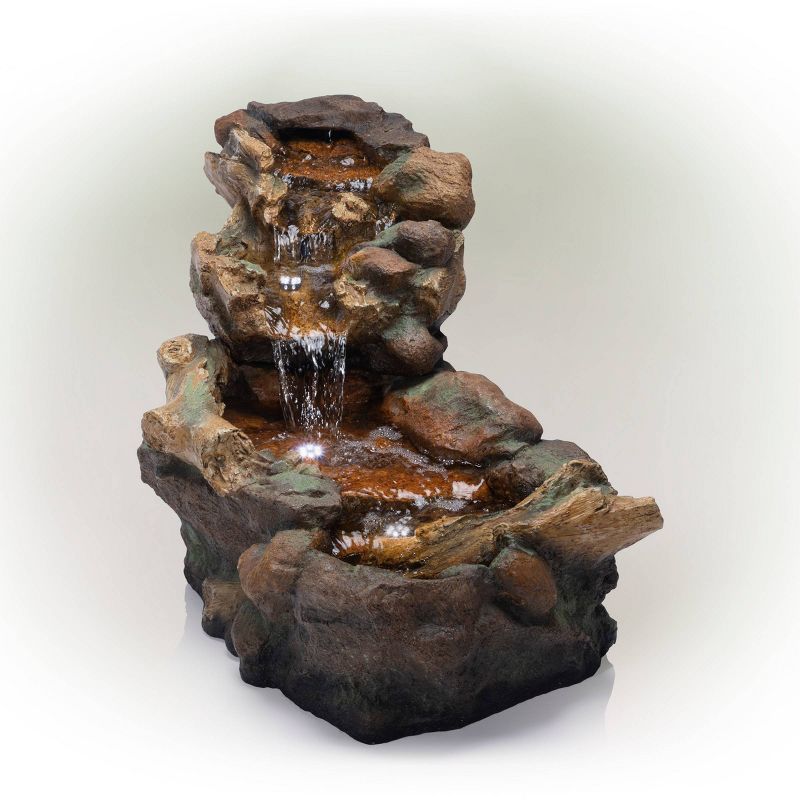 41" Brown Cascading Stone River Rock Fountain with LED Lights