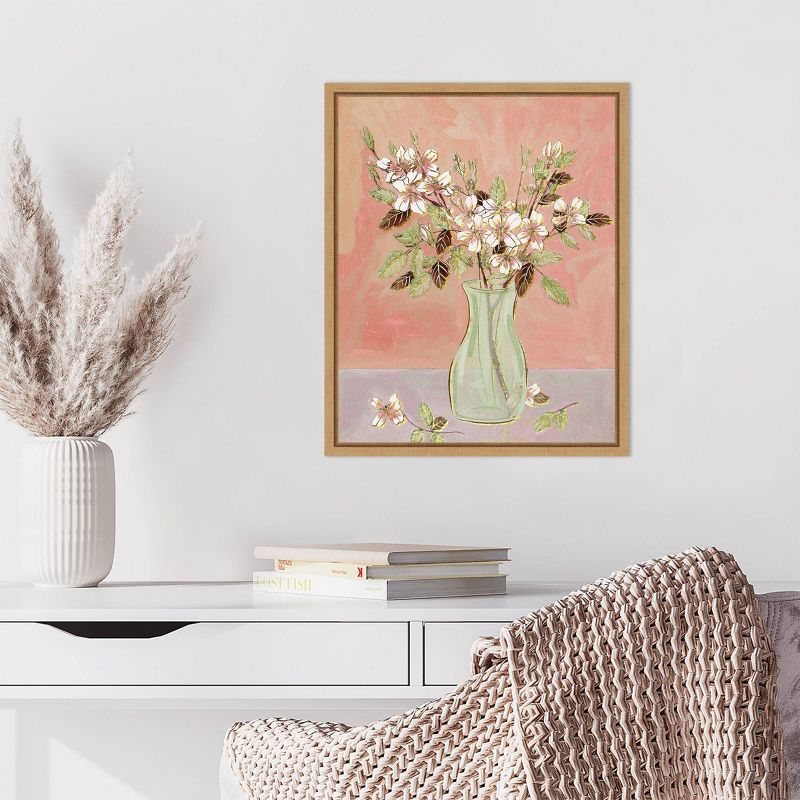 Here Comes the Bloom II Abstract Floral Canvas Art with Maple Frame