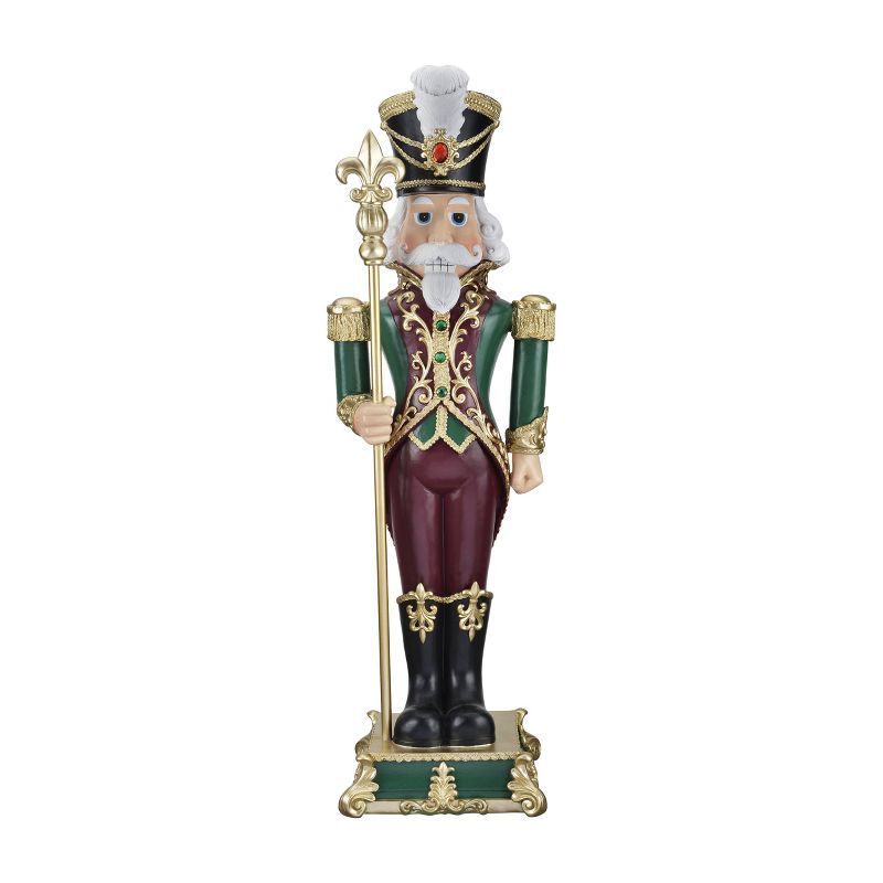 Regal 35" Green and Burgundy Resin Nutcracker with Gold Accents