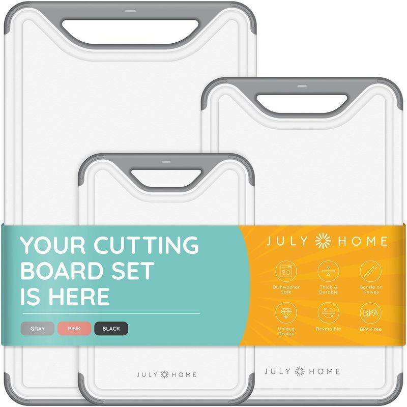 Gray and White Plastic Cutting Board Set with Handles