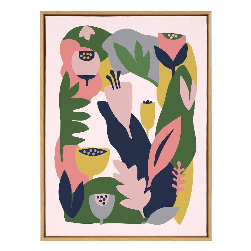 Myriam's Garden Colorful Nature-Inspired Canvas Print with Natural Frame