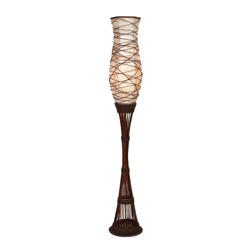 59" Brown Bamboo Torchiere Floor Lamp with Paper Shade