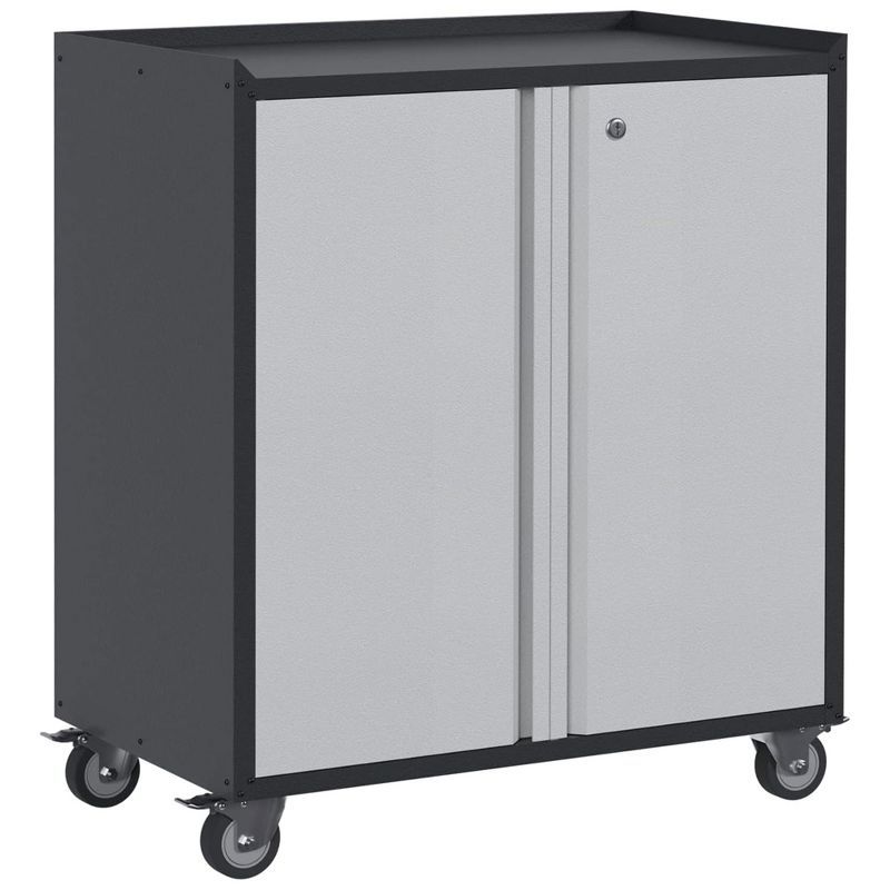 Aobabo Gray and Black Steel Lockable Wheeled Storage Cabinet