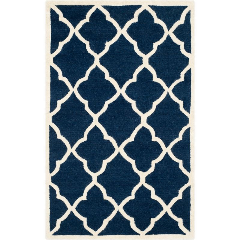 Navy and Ivory Hand-Tufted Wool 3' x 5' Area Rug