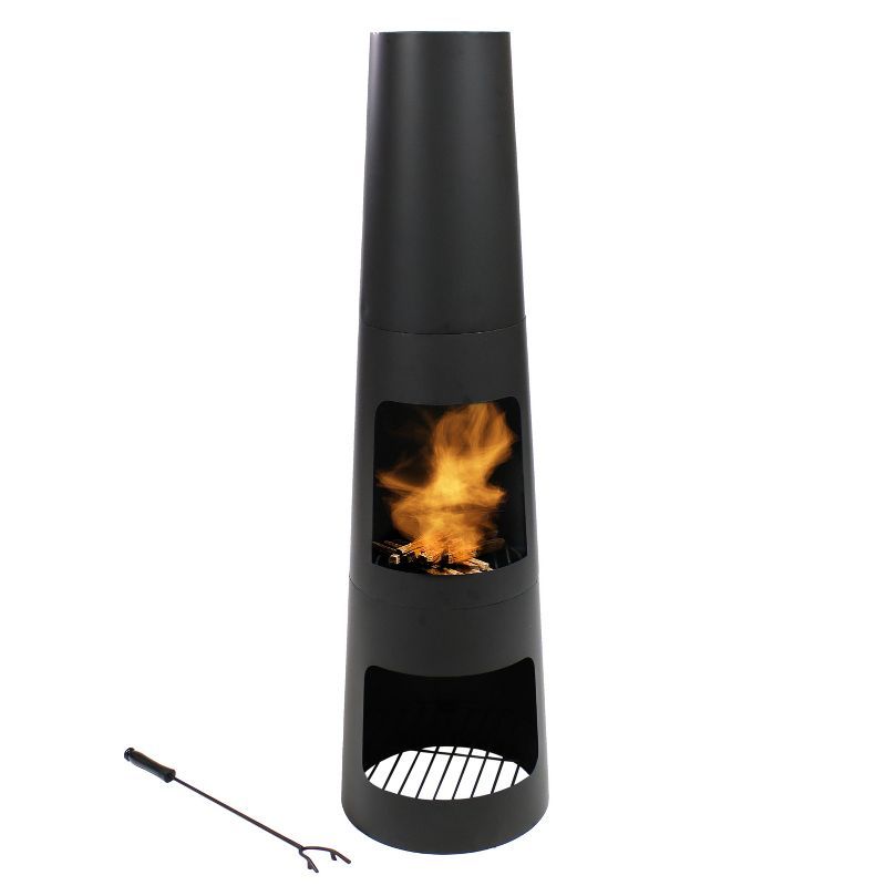 49-Inch Black Steel Wood-Burning Chiminea with Log Storage