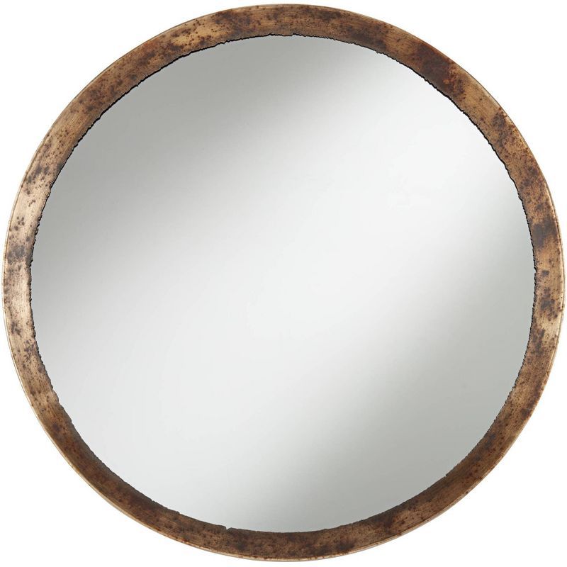 Tortin Round Rustic Hammered Metal Wall Mirror 34"