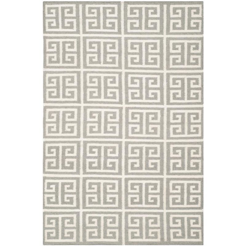 Grey and Ivory Geometric Handwoven Wool Area Rug 3' x 5'