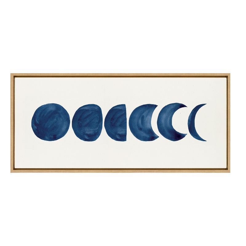 Linear Moon Phases Blue Canvas Print with Natural Frame