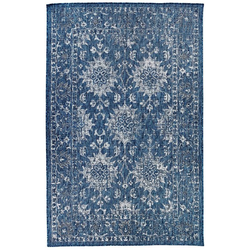 Navy Floral Elegance 6' x 9' Synthetic Indoor/Outdoor Rug