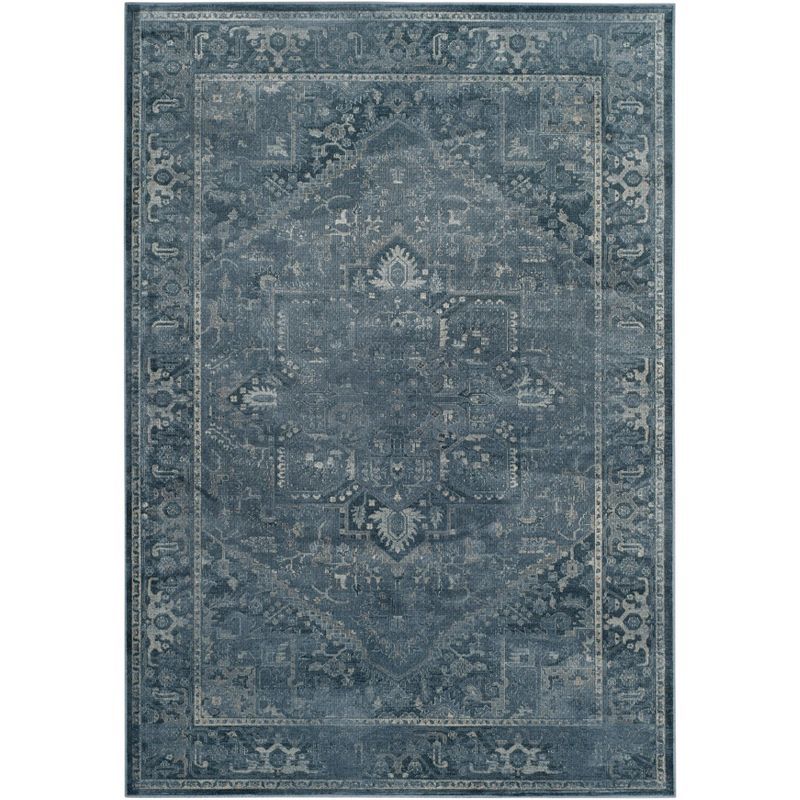 Blue Rectangular 5' x 7' Wool and Silk Area Rug