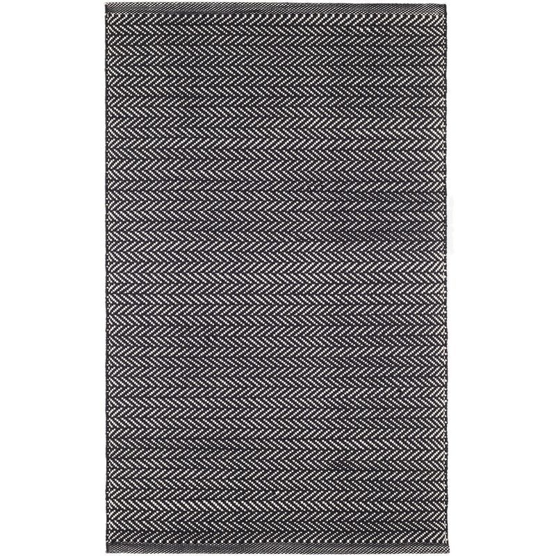 Black and Ivory Herringbone Synthetic Runner Rug, 2.5' x 18'