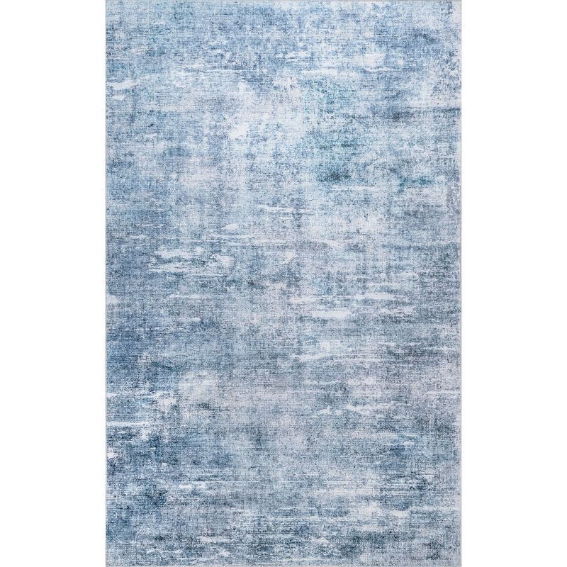 Sustainably-Sourced Blue Abstract 5' x 8' Washable Area Rug