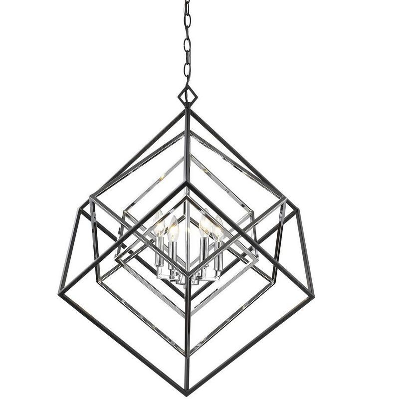 Euclid Modern Matte Black and Chrome 29.5" Steel Cage Chandelier