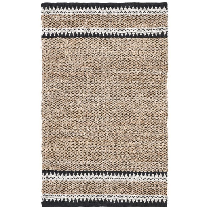Natural and Black Hand-Knotted Wool and Cotton Rug, 3' x 5'