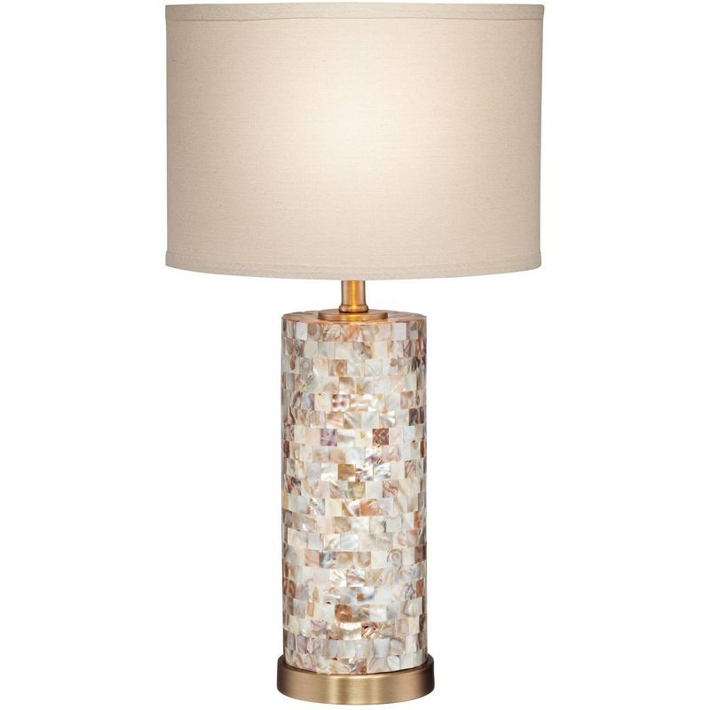 Margaret 23" Mother of Pearl Tile Table Lamp with Cream Linen Shade