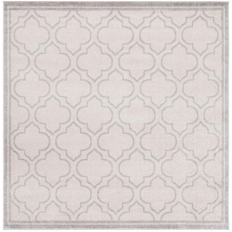 Elegant Ivory & Light Grey Geometric 7' Square Synthetic Rug