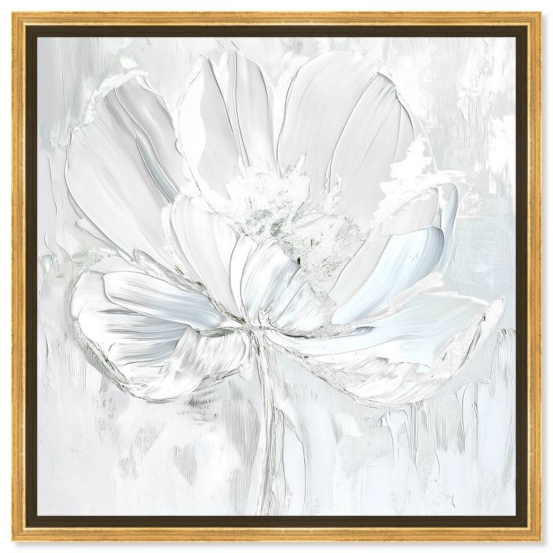 Off-White Magnolia Floral Canvas Wall Art with Gold Frame