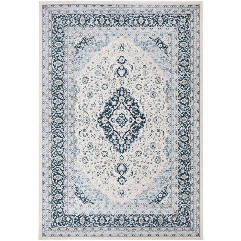 Isabella Cream and Dark Blue Synthetic 9' x 12' Oriental Area Rug