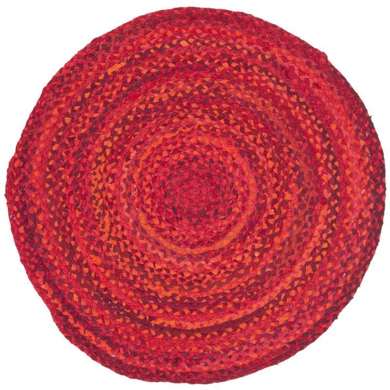 Handmade Red Braided Cotton Round Area Rug, 3' x 3'