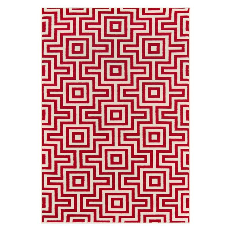 Vibrant Red Nautical Trellis 2'3"x4'6" Outdoor Rug