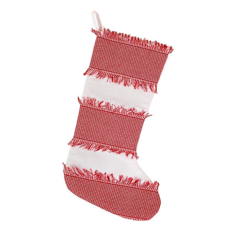 18" Red and White Plaid Fringe Cotton Christmas Stocking